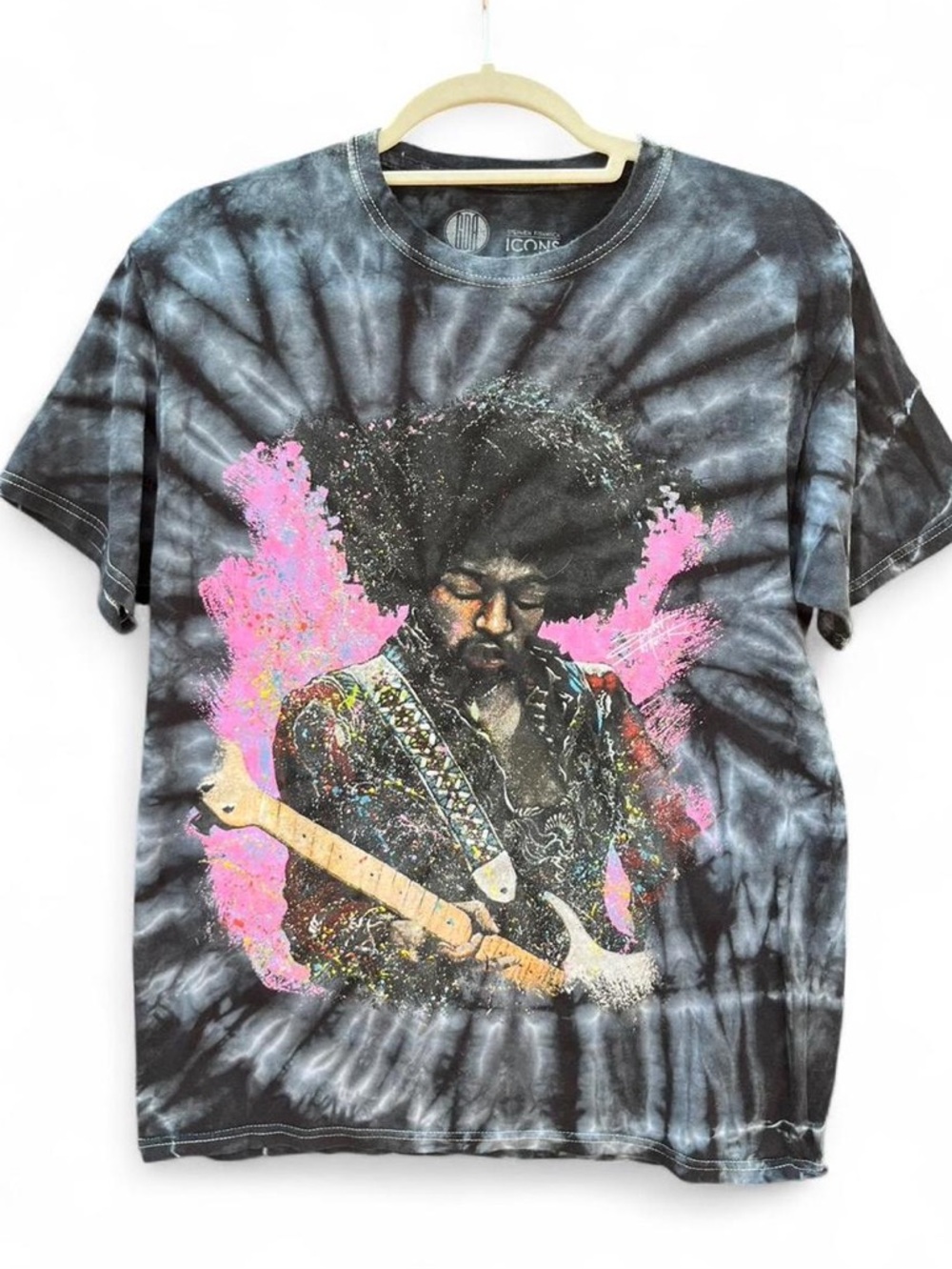 ICON Black Tie-Dye Tee with Pink Musician Graphic